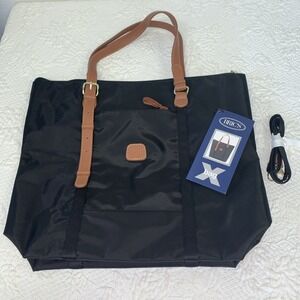 Brics Large Shopping X Bag Tote Bag Black Zipper Nylon Leather New With Tags